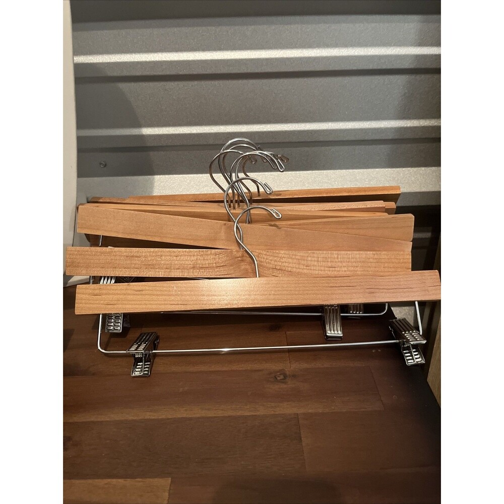 Wooden Pants Skirts Hangers 10 Pack, Solid Wood Trousers Bottom Hanger Walnut